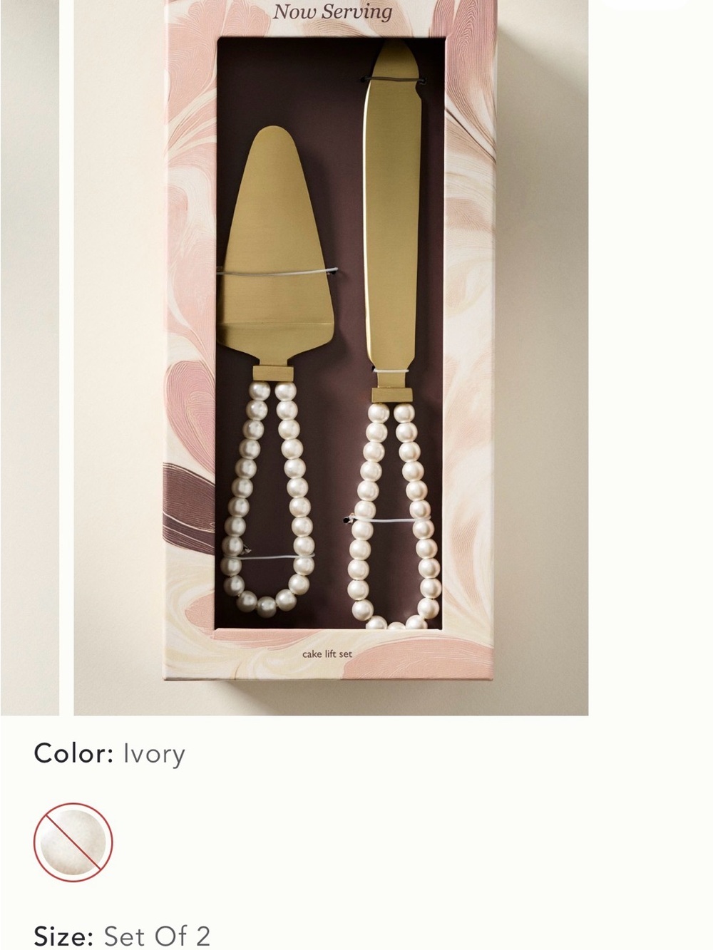 NEW in box. PerlaHandle Ivory & Gold Cake Serving Set - 2 Piece